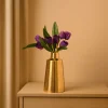 VON CASA Shiny Gold Vase – Truncated Cone (Shiny & Ribbed Design)