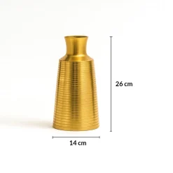 VON CASA Shiny Gold Vase – Truncated Cone (Shiny & Ribbed Design)