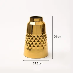 VON CASA Shiny Gold Vase – Truncated Cone (Shiny & Diamond Pattern)