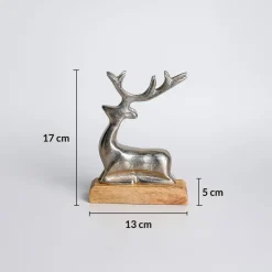 VON CASA Silver Sitting Deer with Wooden Stand