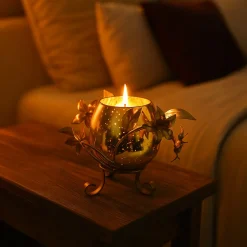 VON CASA Single T-Light Holder – Golden Sphere with Mercury Glass