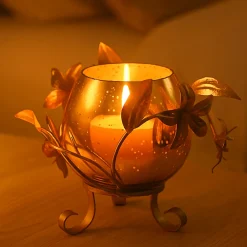 VON CASA Single T-Light Holder – Golden Sphere with Mercury Glass