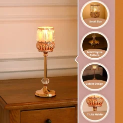 VON CASA Small Golden Filigree T-Light Holder