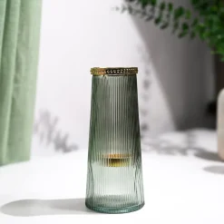 VON CASA Teal & Green Cone Glass T-Light Holder
