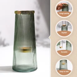VON CASA Teal & Green Cone Glass T-Light Holder