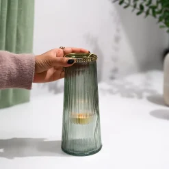 VON CASA Teal & Green Cone Glass T-Light Holder