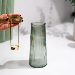 VON CASA Teal & Green Cone Glass T-Light Holder