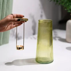 VON CASA Teal & Yellow Cone Glass T-Light Holder