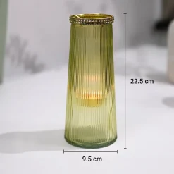VON CASA Teal & Yellow Cone Glass T-Light Holder