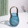 VON CASA Teal Blue Cylindrical Glass T-Light Holder