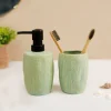 VON CASA Teal Green Wave Ceramic Bathroom Set (Set Of 2)