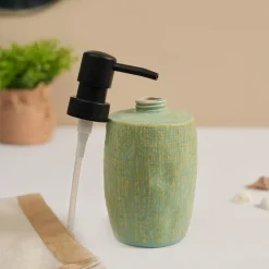 VON CASA Teal Green Wave Ceramic Bathroom Set (Set Of 2)