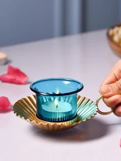 VON CASA Tea-Light Holder Set Of 2 - Turquoise
