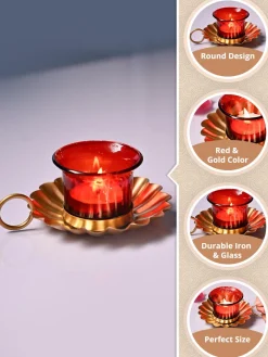 VON CASA T-Light Holder Set Of 2 - Red & Gold