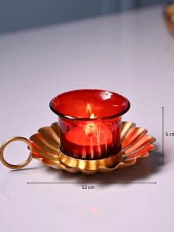 VON CASA T-Light Holder Set Of 2 - Red & Gold