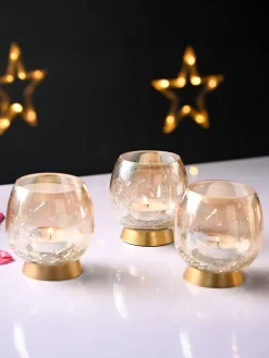 VON CASA Transparent Round Shape T-Light Holder - Set of 3