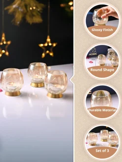 VON CASA Transparent Round Shape T-Light Holder - Set of 3
