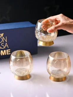 VON CASA Transparent Round Shape T-Light Holder - Set of 3
