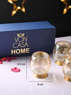 VON CASA Transparent Round Shape T-Light Holder - Set of 3