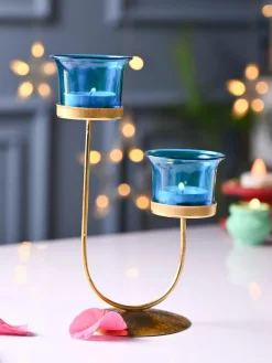 VON CASA Turquoise 2 Votive T- Light Holder