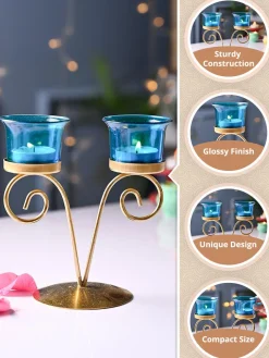 VON CASA Turquoise 2 Votive Tea- Light Holder