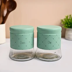 VON CASA Turquoise Argyle Chai & Cheeni Jar Set