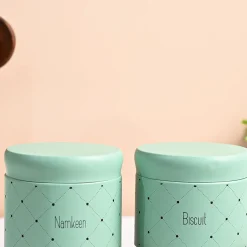 VON CASA Turquoise Argyle Biscuit & Namkeen Jar Set