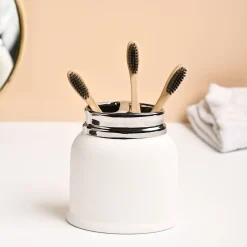VON CASA White Ceramic Toothbrush Holder