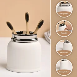 VON CASA White Ceramic Toothbrush Holder