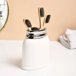 VON CASA White Ceramic Toothbrush Holder