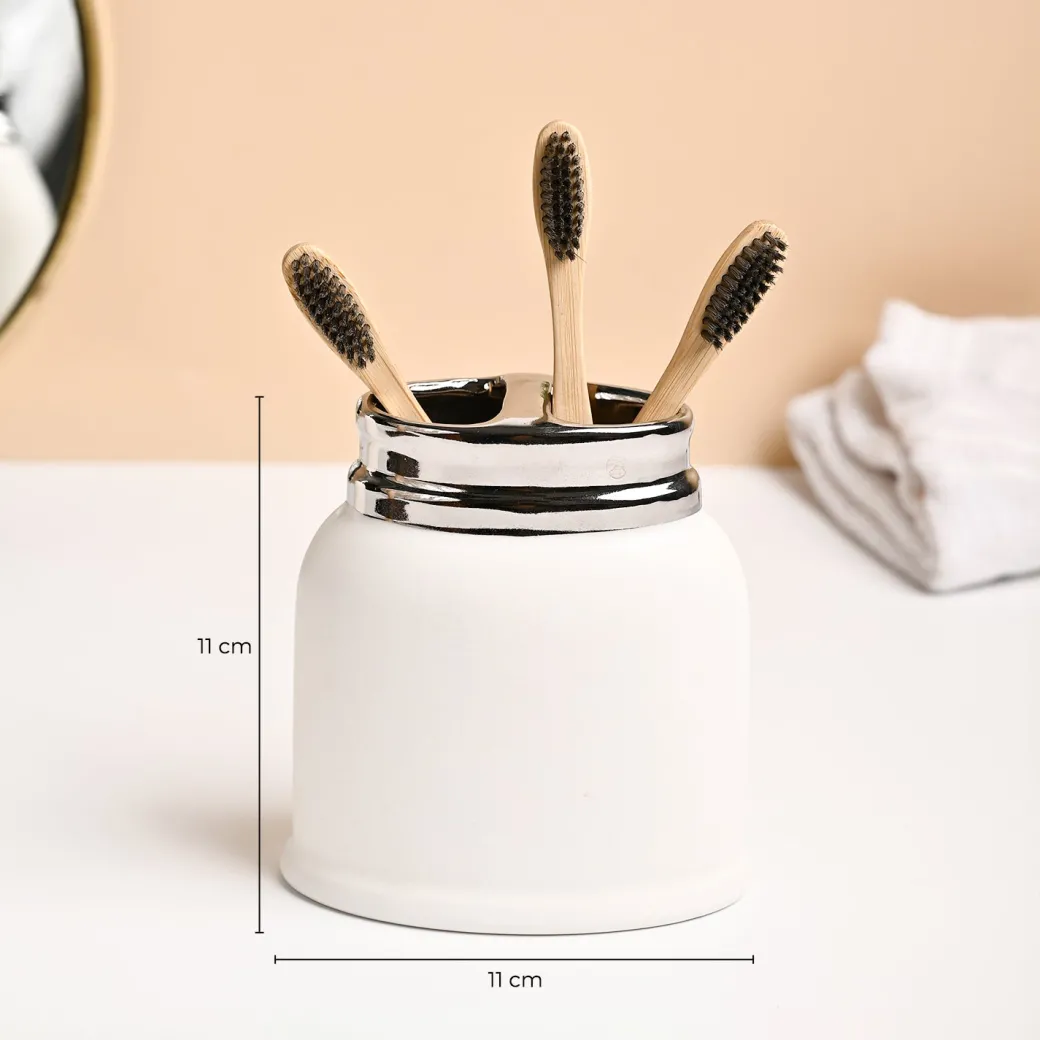 VON CASA White Ceramic Toothbrush Holder