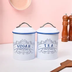 VON CASA White Iron Tea & Sugar Jar Set of 2