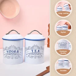 VON CASA White Iron Tea & Sugar Jar Set of 2