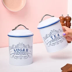 VON CASA White Iron Tea & Sugar Jar Set of 2