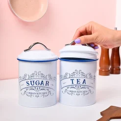 VON CASA White Iron Tea & Sugar Jar Set of 2