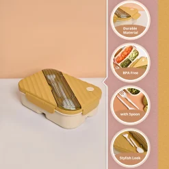 VON CASA Yellow Plastic Lunch Box with Spoon Fork
