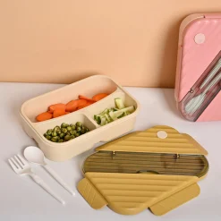 VON CASA Yellow Plastic Lunch Box with Spoon Fork