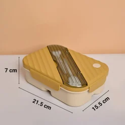 VON CASA Yellow Plastic Lunch Box with Spoon Fork