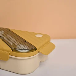 VON CASA Yellow Plastic Lunch Box with Spoon Fork