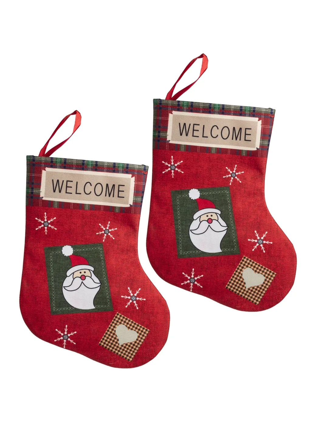 Welcome & Santa Print - Christmas Hanging Stocking Set Of 2 Pcs - IMAGE CHANGED