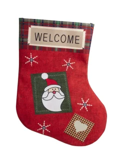 Welcome & Santa Print - Christmas Hanging Stocking Set Of 2 Pcs - IMAGE CHANGED
