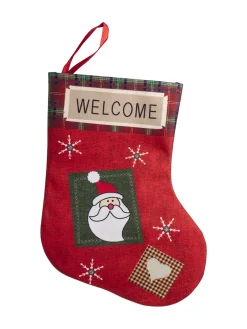 Welcome & Santa Print - Christmas Hanging Stocking Set Of 2 Pcs - IMAGE CHANGED
