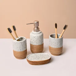 White & Grey Ceramic Bathroom Set - Matte, Stone Finish
