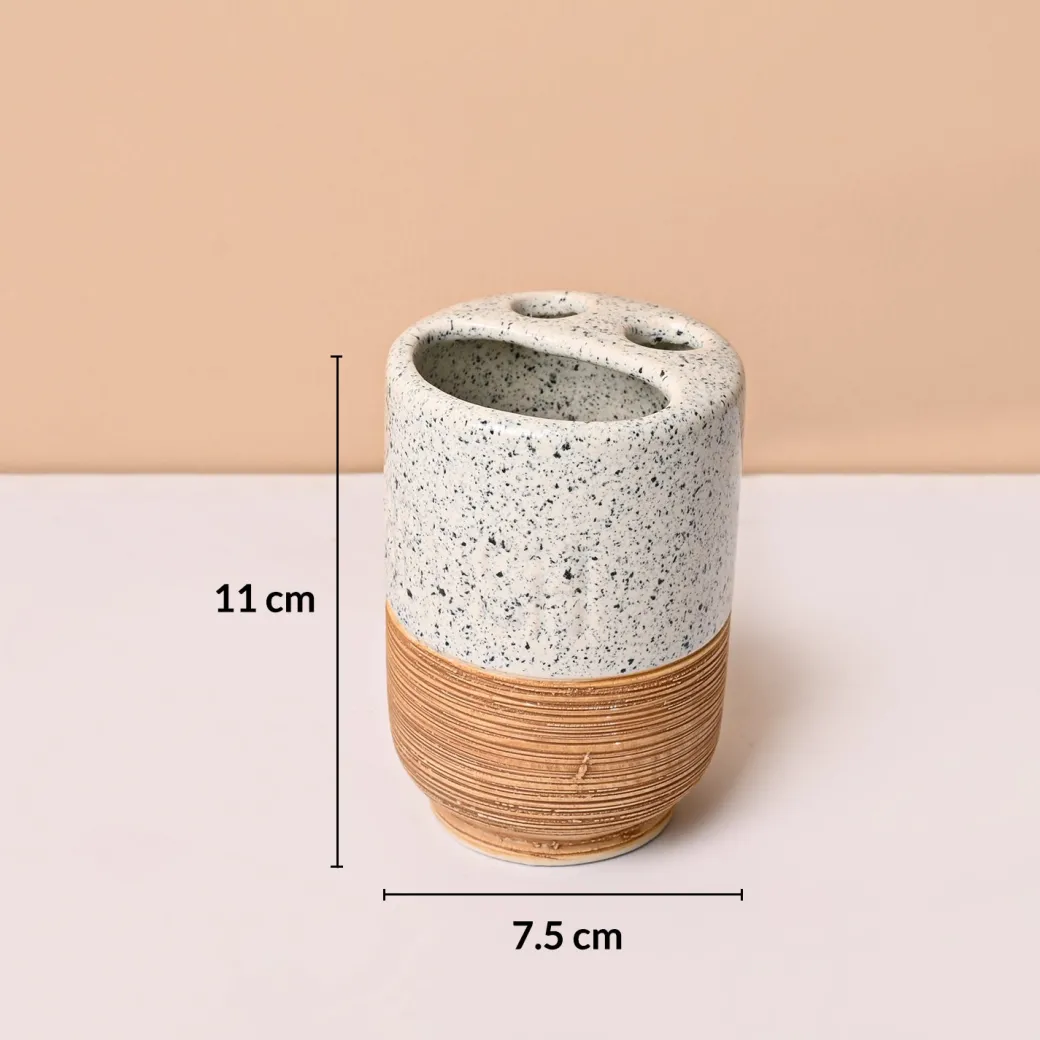 White & Grey Ceramic Bathroom Set - Matte, Stone Finish