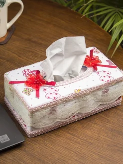 White & Pink Tissue Box - 22.4 X 12.4 X 8.3Cm