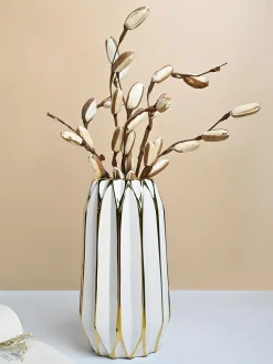 White and Gold Ceramic Vase