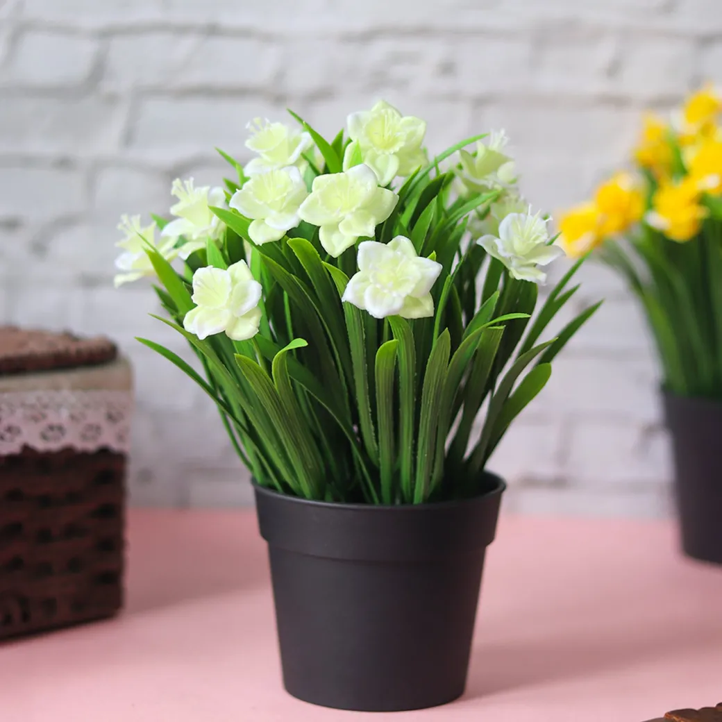 White Artificial Flower With Pot