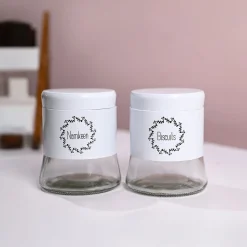 White Biscuit & Namkeen Jar Set Of 2, Each 600mL