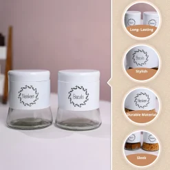 White Biscuit & Namkeen Jar Set Of 2, Each 600mL