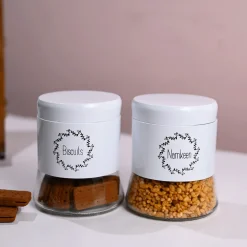 White Biscuit & Namkeen Jar Set Of 2, Each 600mL